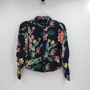 Zara Basic Collection womens XS black floral crop jacket